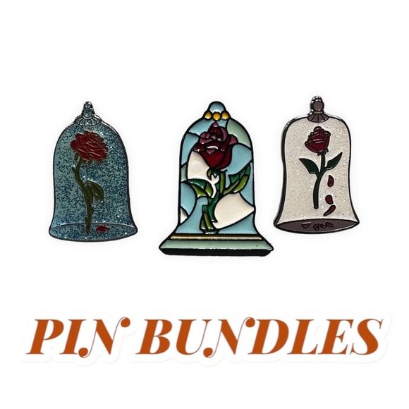 Beauty Beast Rose Lapel Pin Glass Cover Belle Princess Brooch Badge Gift Set Pin - Picture 1 of 6